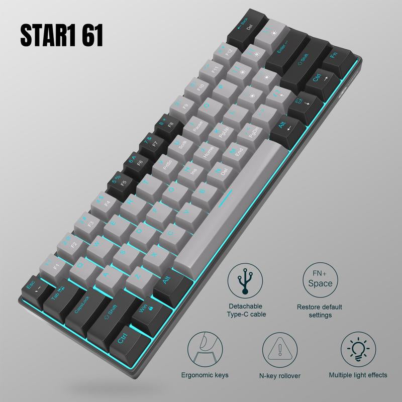 Magegee Star61 60% Mechanical Gaming Keyboard - 3-Mode Connectivity, RGB Backlit, Hot-Swappable Custom Switches, Dye-Sub PBT Keycaps, and Interchangeable Keycaps for Ultimate Personalization